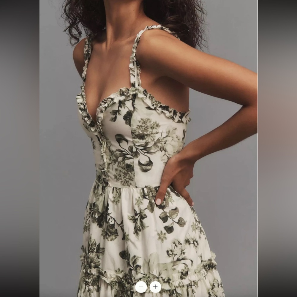 Anthropologie Olive and Cream Floral Midi Dress Size XS. *FLAW - Picture 2 of 10